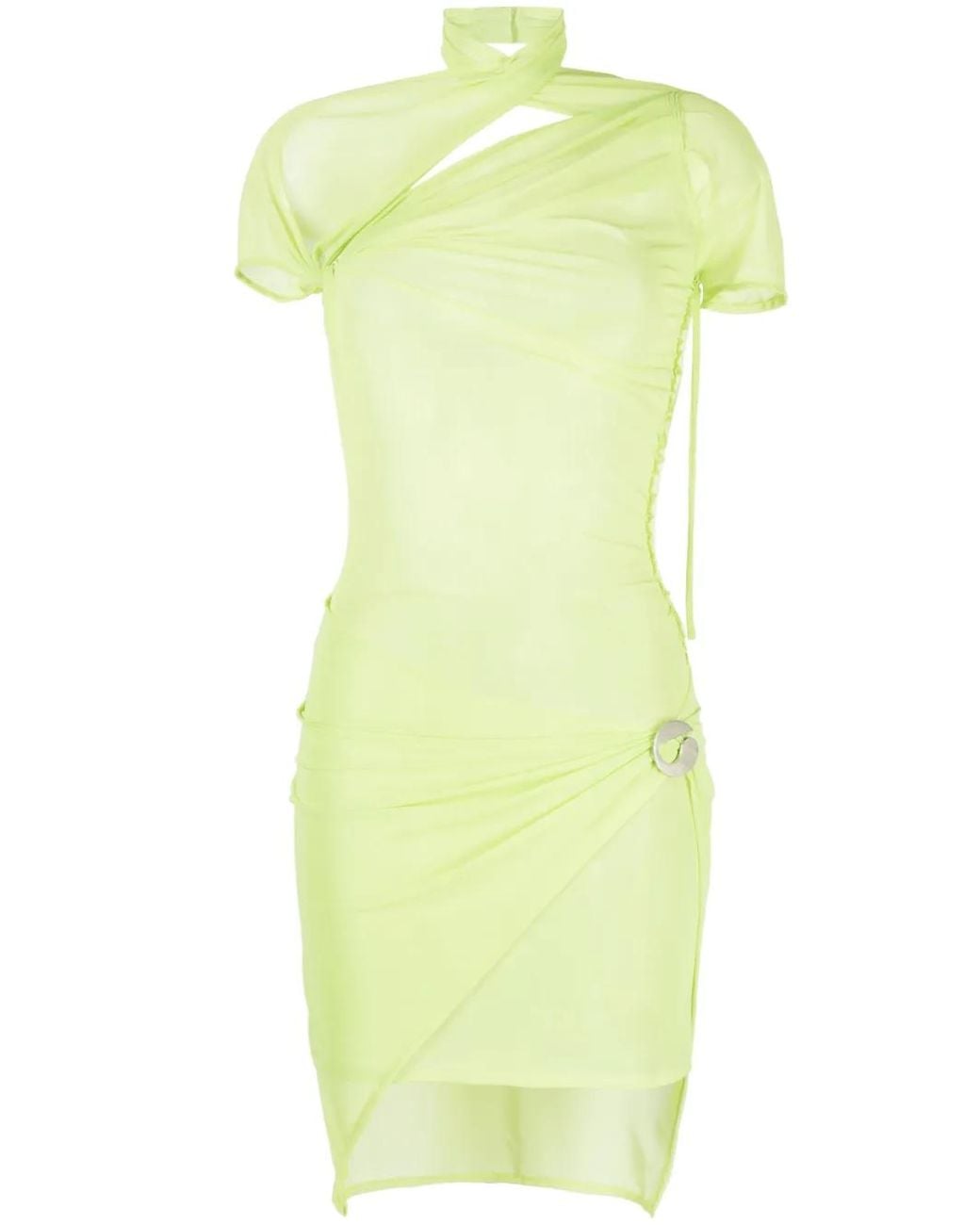 Coperni Yellow Asymmetric Mesh Mini Dress - Women's - Elastane/polyamide