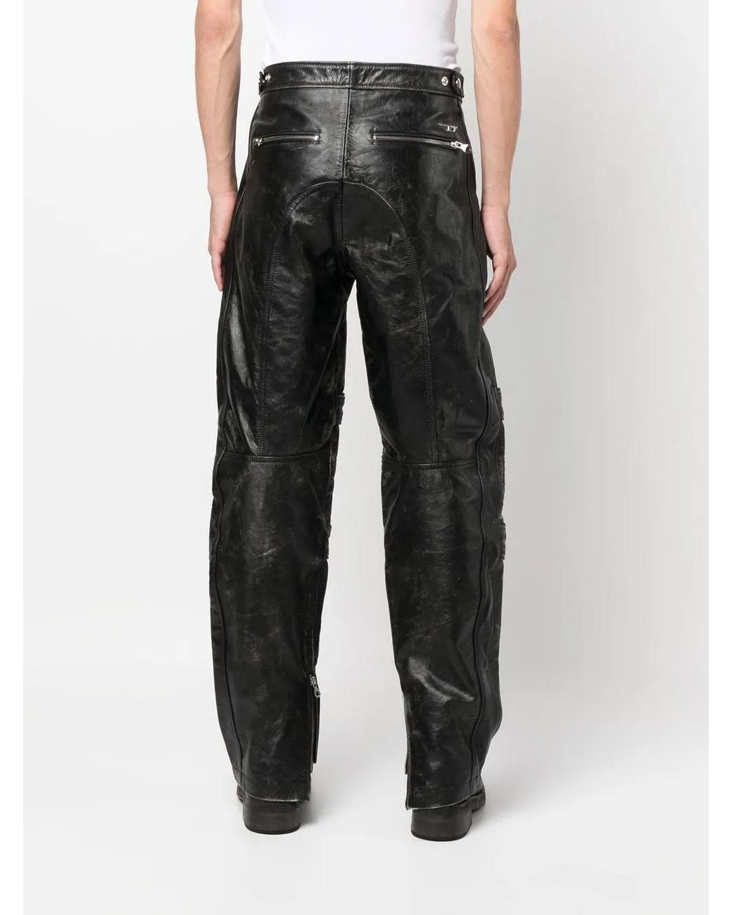 DIESEL Gray Slim-Cut Leather Trousers for men