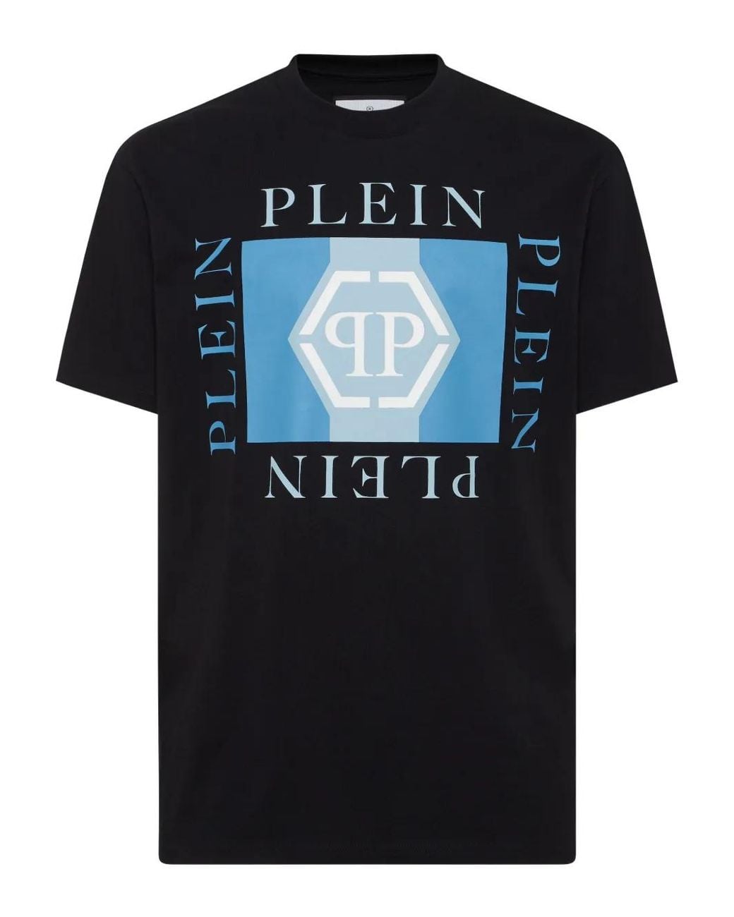 Philipp Plein Black Printed Round Neck T-Shirt Hexagon for men