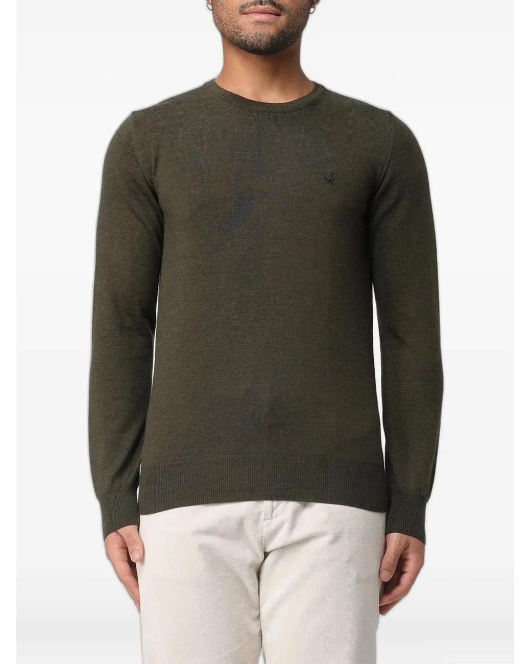 Brooksfield Green Logo-Embroidered Crew-Neck Sweater for men