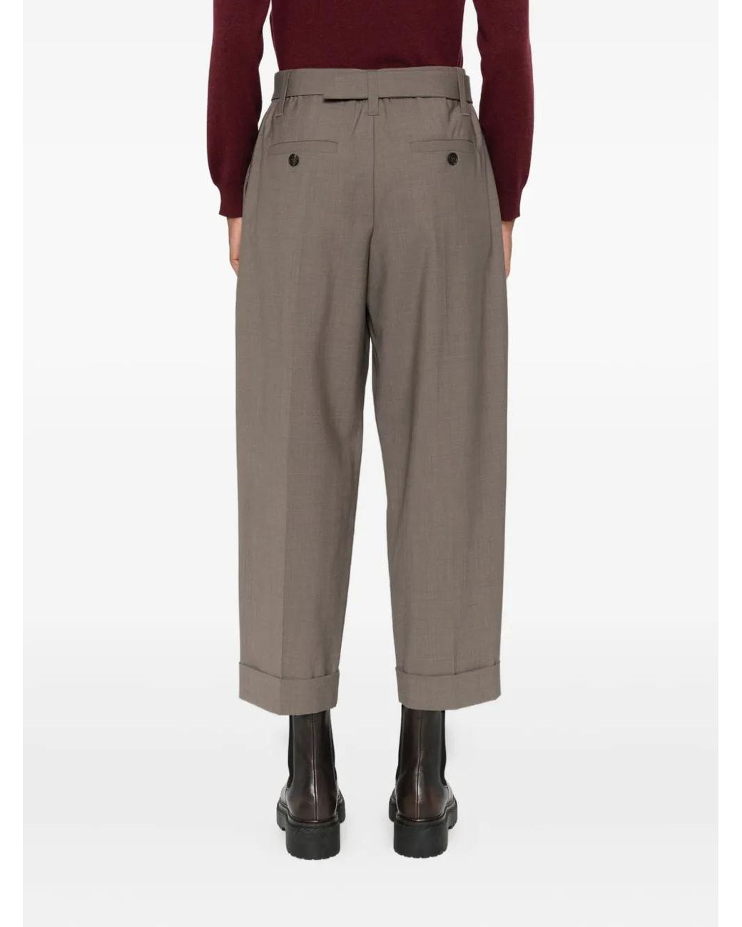 Brunello Cucinelli Gray Belted Pleated Trousers