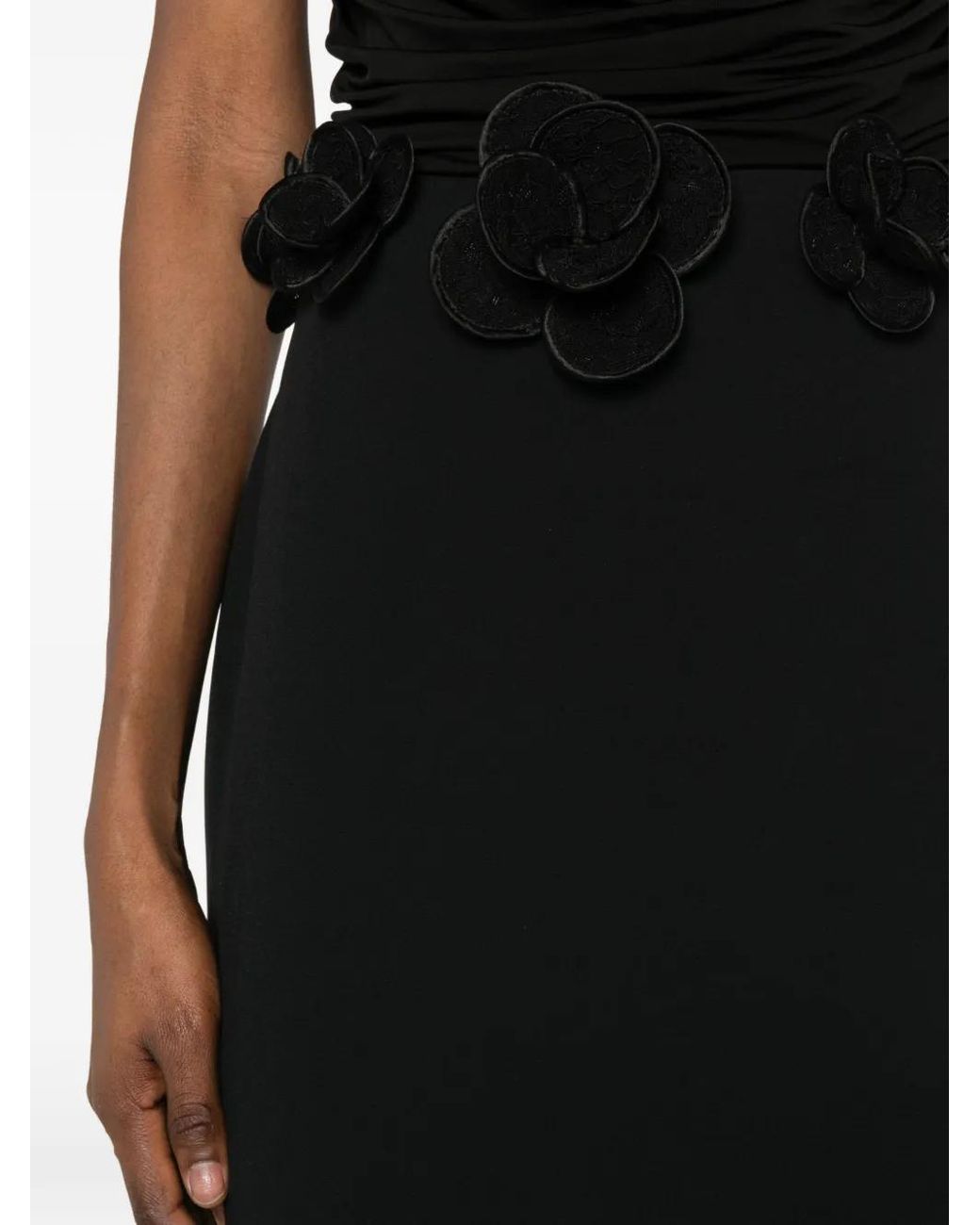 David Koma Black Floral-Trim Midi Skirt