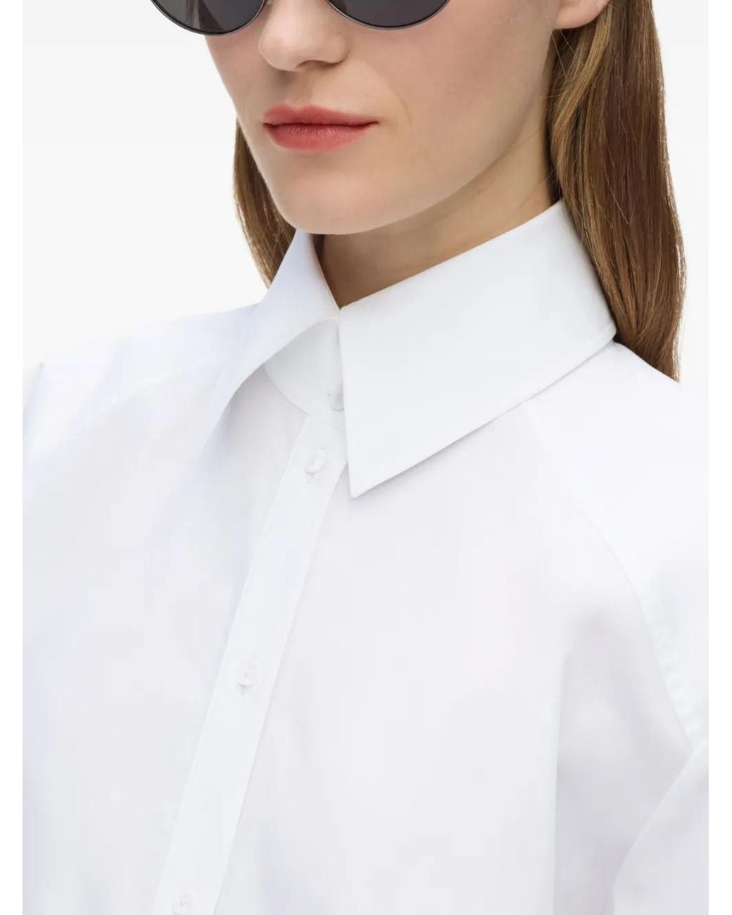 Karl Lagerfeld White Volume-Sleeve Poplin Shirt