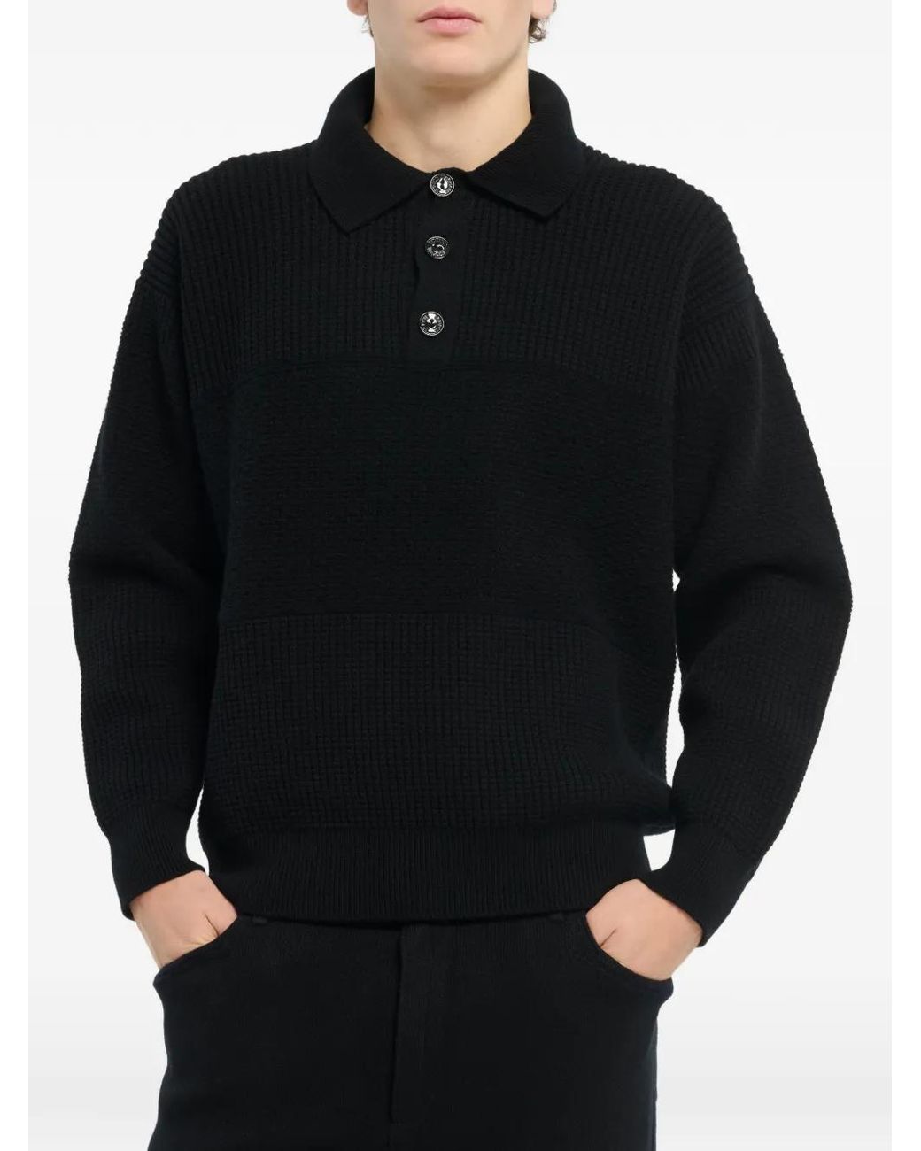 Barrie Black Waffle-Effect Polo Shirt for men