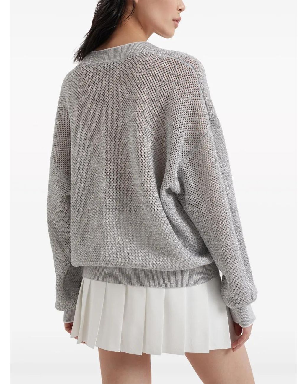 Brunello Cucinelli Gray V-Neck Knit Jumper