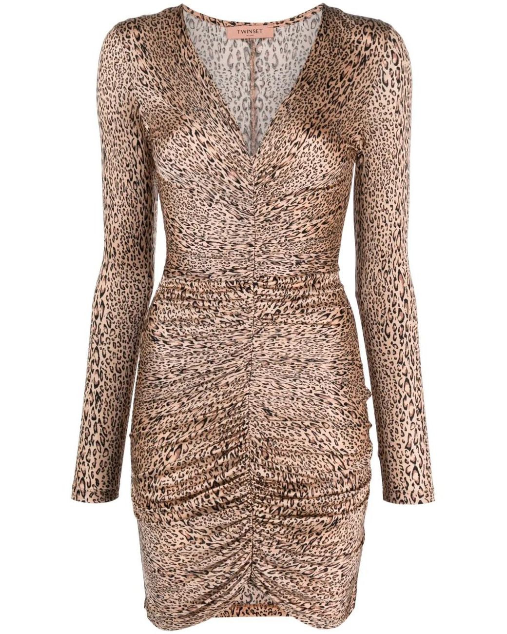 Twinset Natural Leopard-Print Ruched Minidress