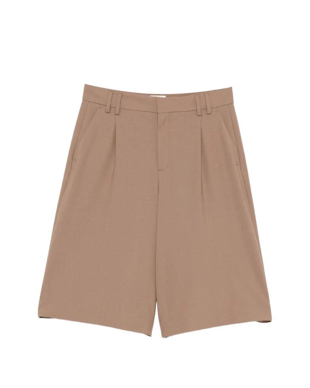 Closed Pleated Knee-Length Shorts in het Brown