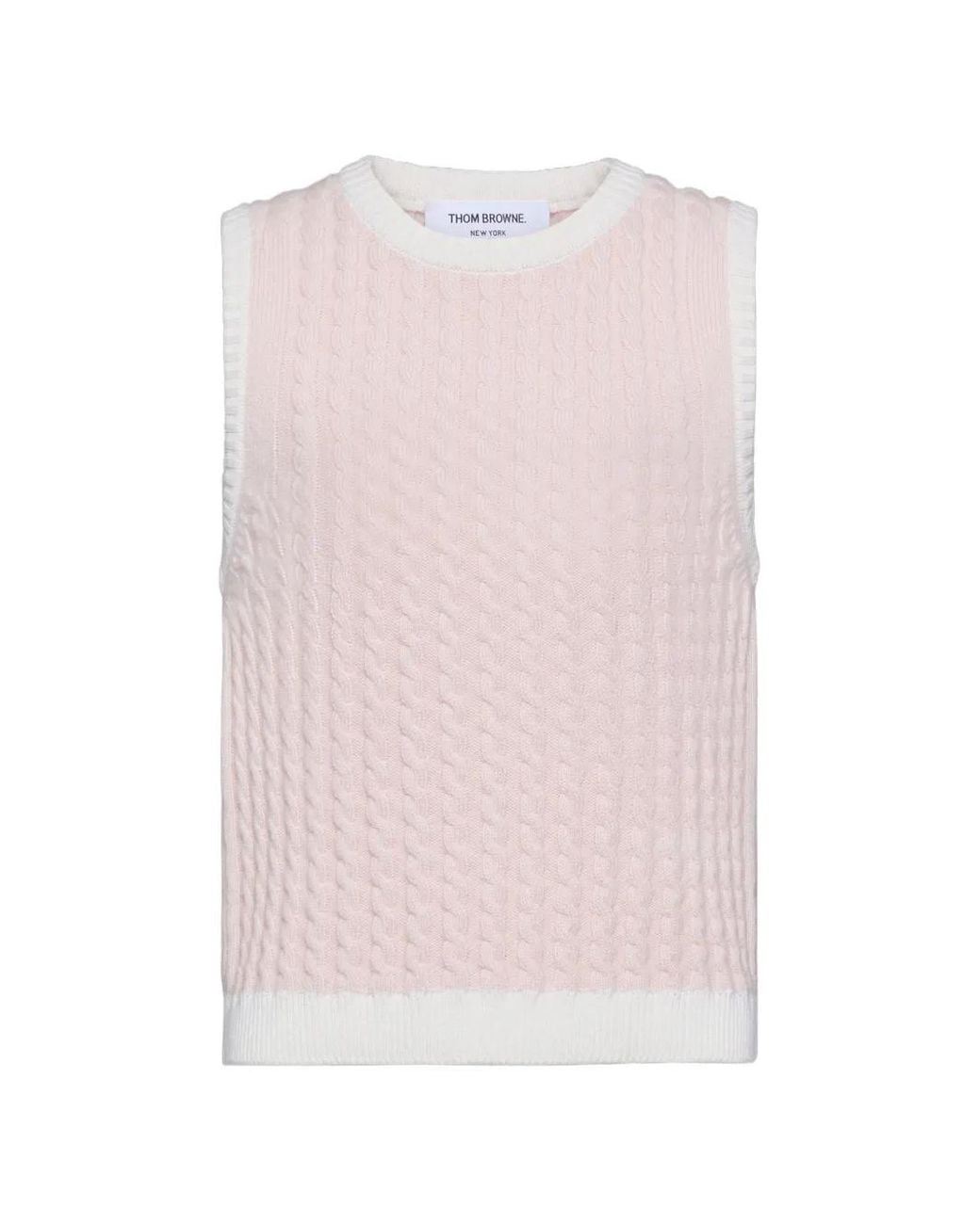 Thom Browne White Cashmere Baby Cable Stitch Shell Top