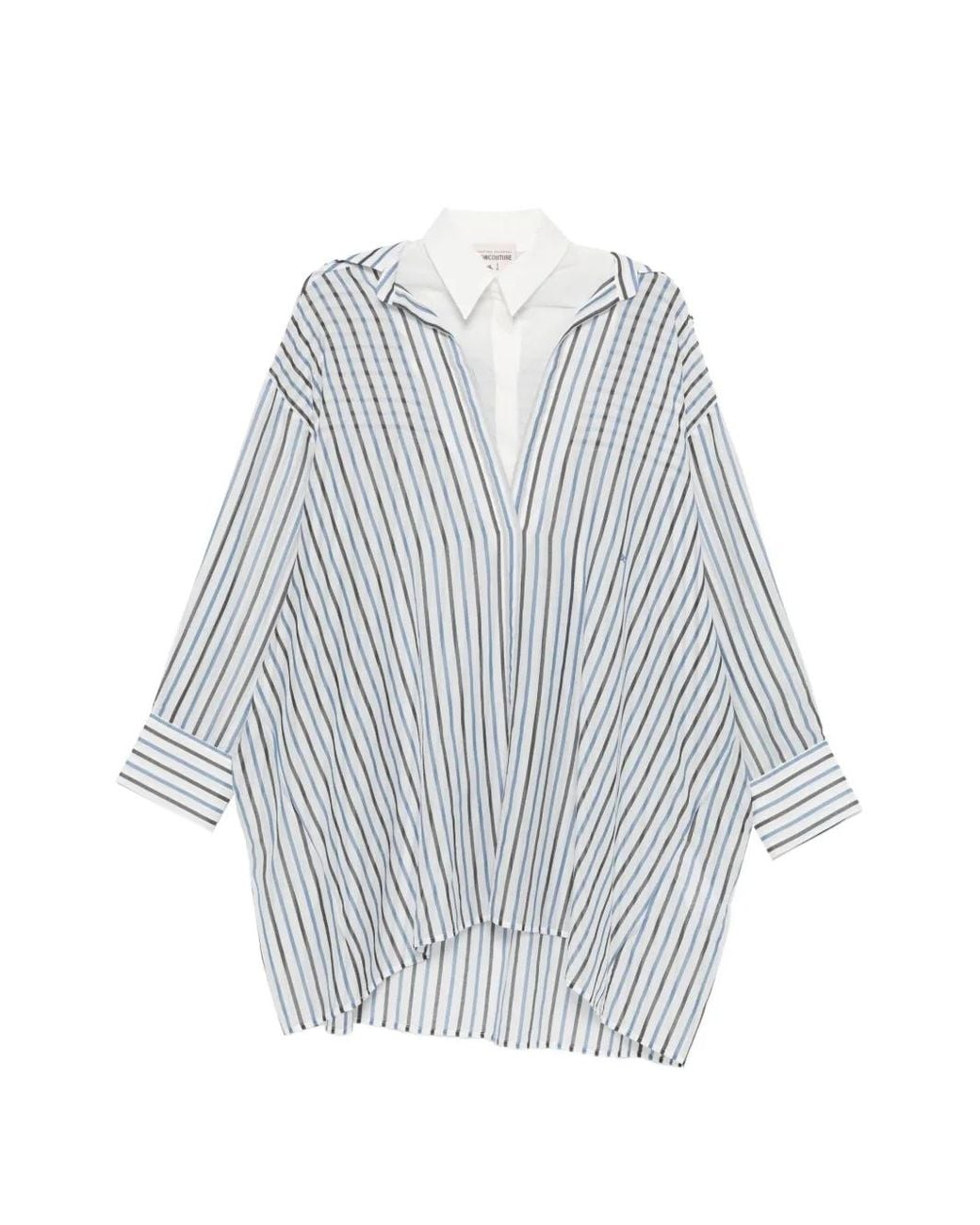 Semicouture White Striped V-Neck Shirt