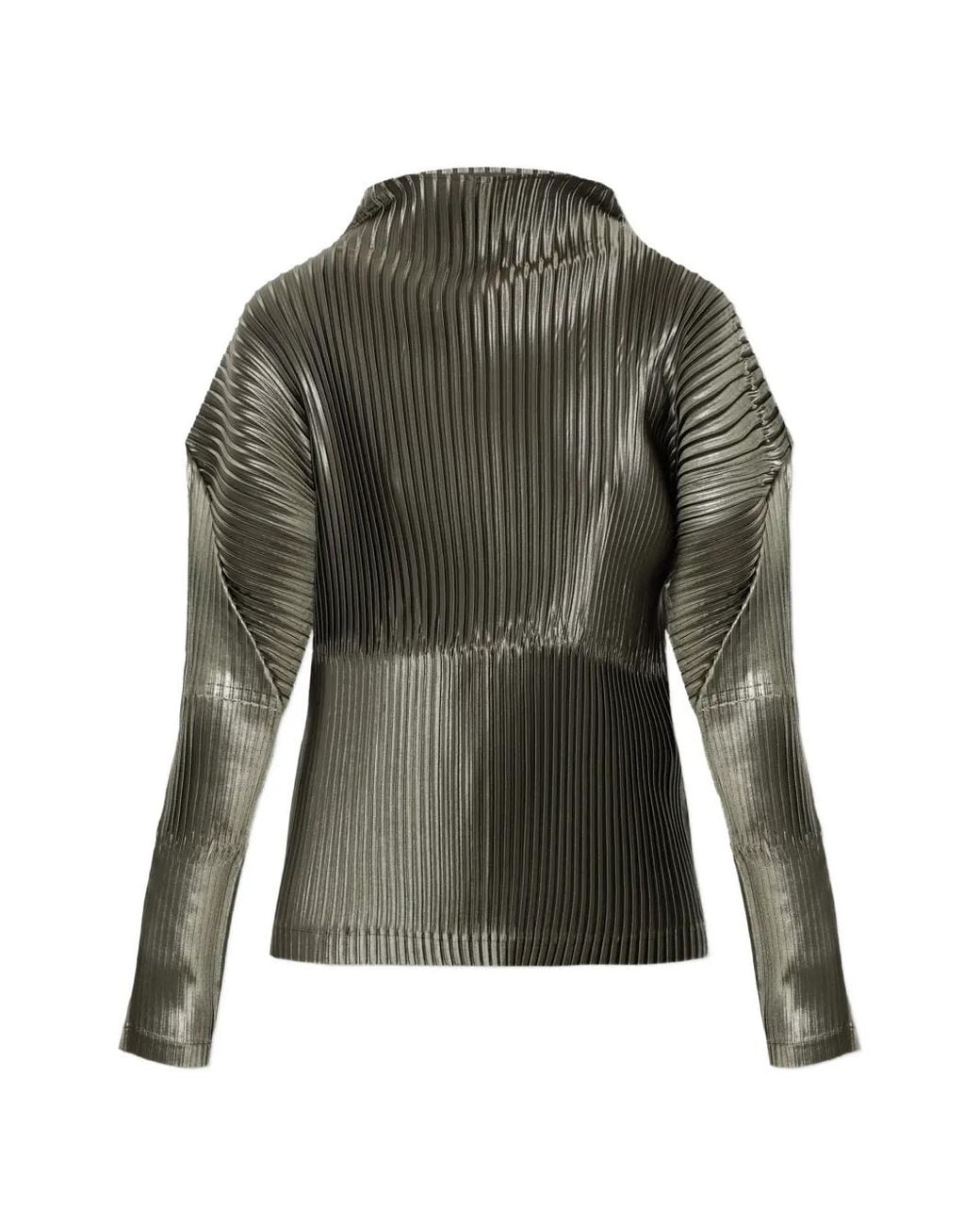 Issey Miyake Green Pleated Mock-Neck Top