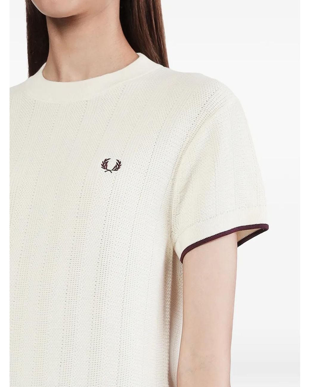 Fred Perry White Pointelle-Knit Sweater