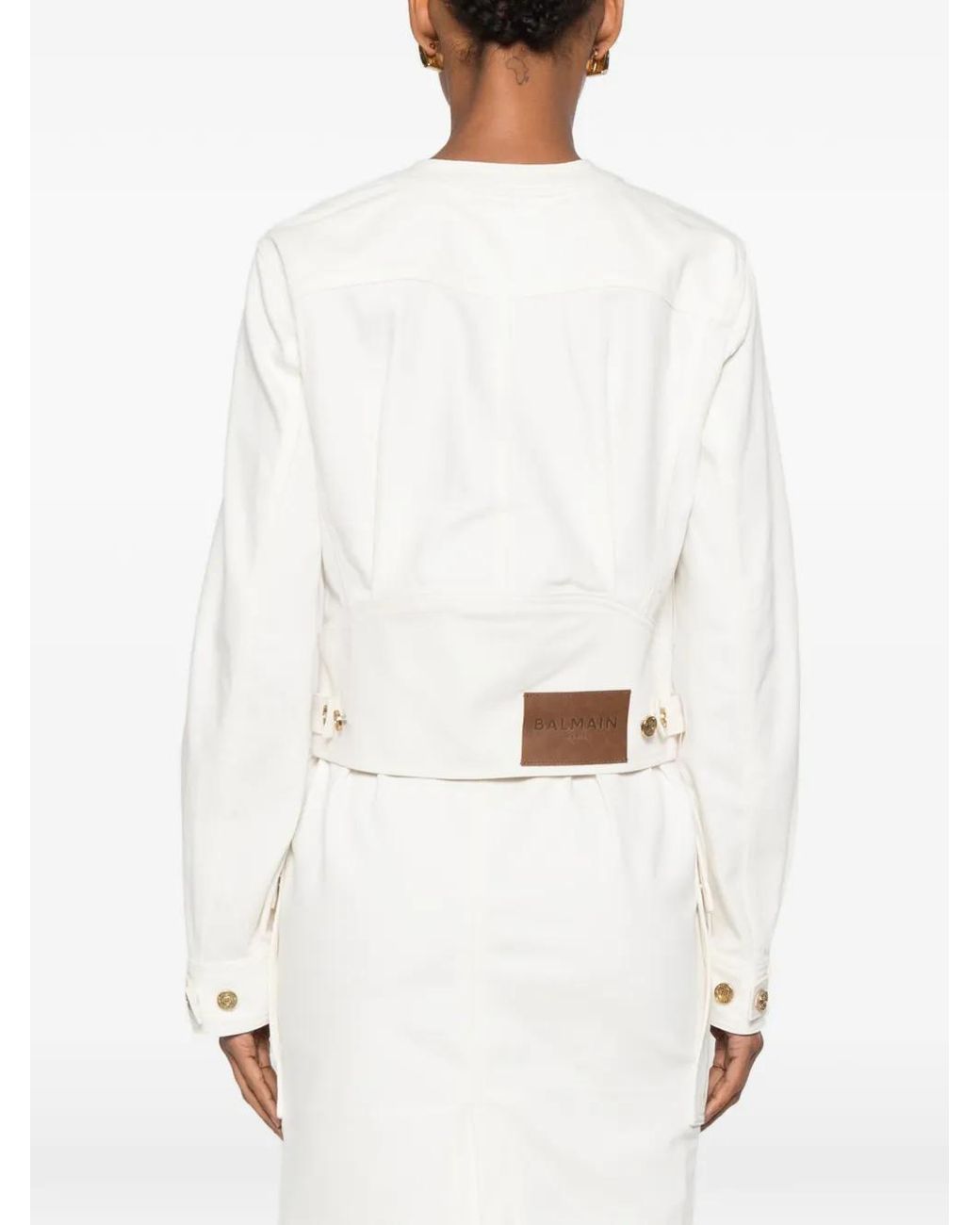 Balmain White Veste En Jean À Poches Plaquées