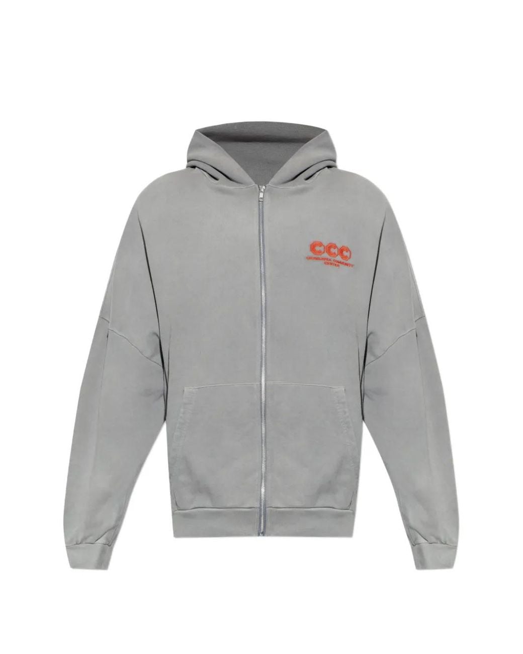 Willy Chavarria Gray Logo-Embroidered Zip-Up Hoodie for men