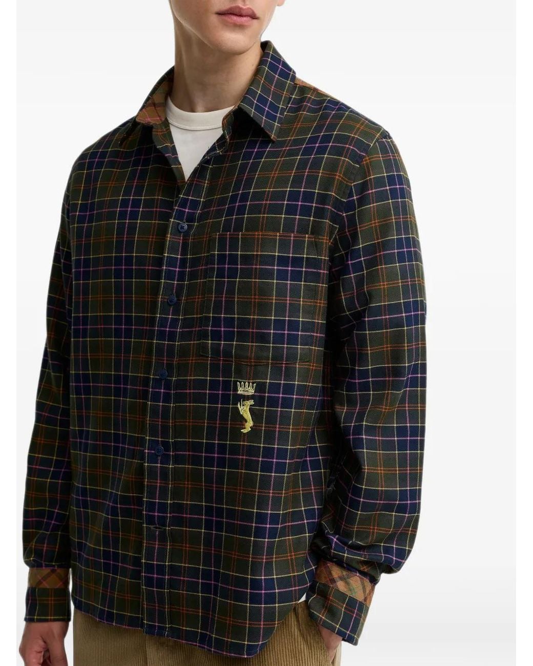 Barbour Black X Paul Smith Tartan-Pattern Embroidered-Logo Shirt for men