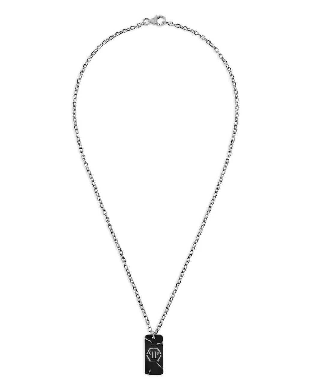 Philipp Plein Metallic Plein Tag Chain Necklace for men