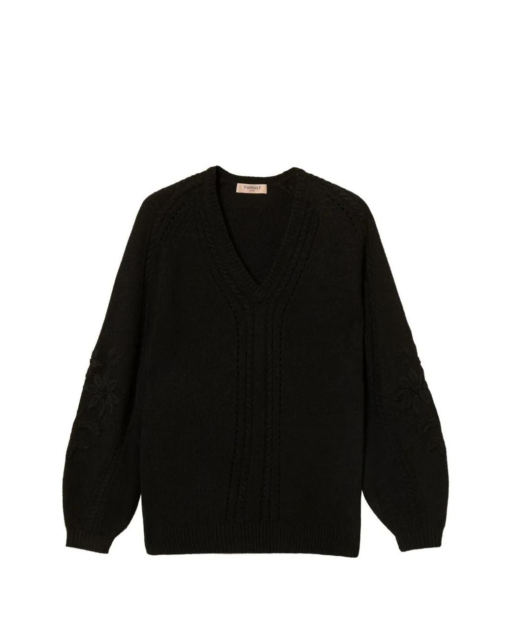 Twinset Black Wool-Blend Jumper With Embroidery