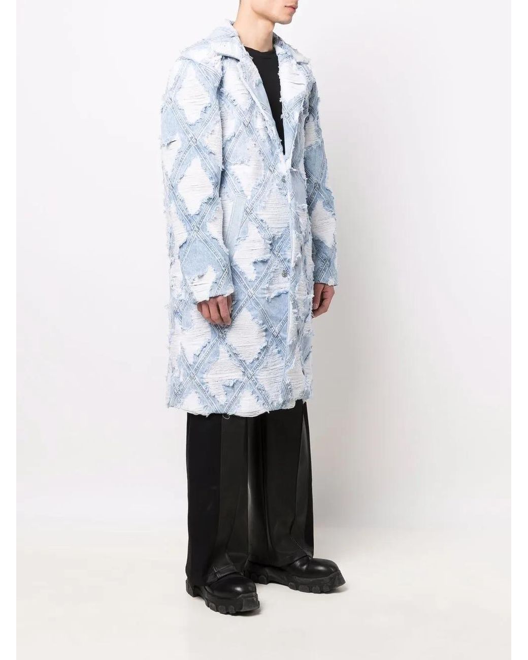 DIESEL Blue Distressed-Denim Patchwork Coat for men