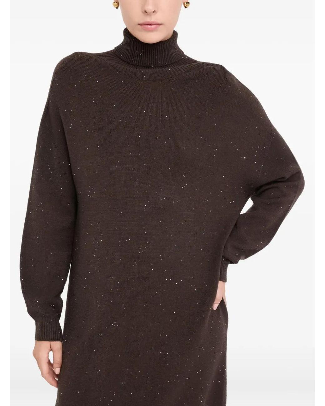 Liu Jo Brown Dress Featuring An Embellished Roll Neck