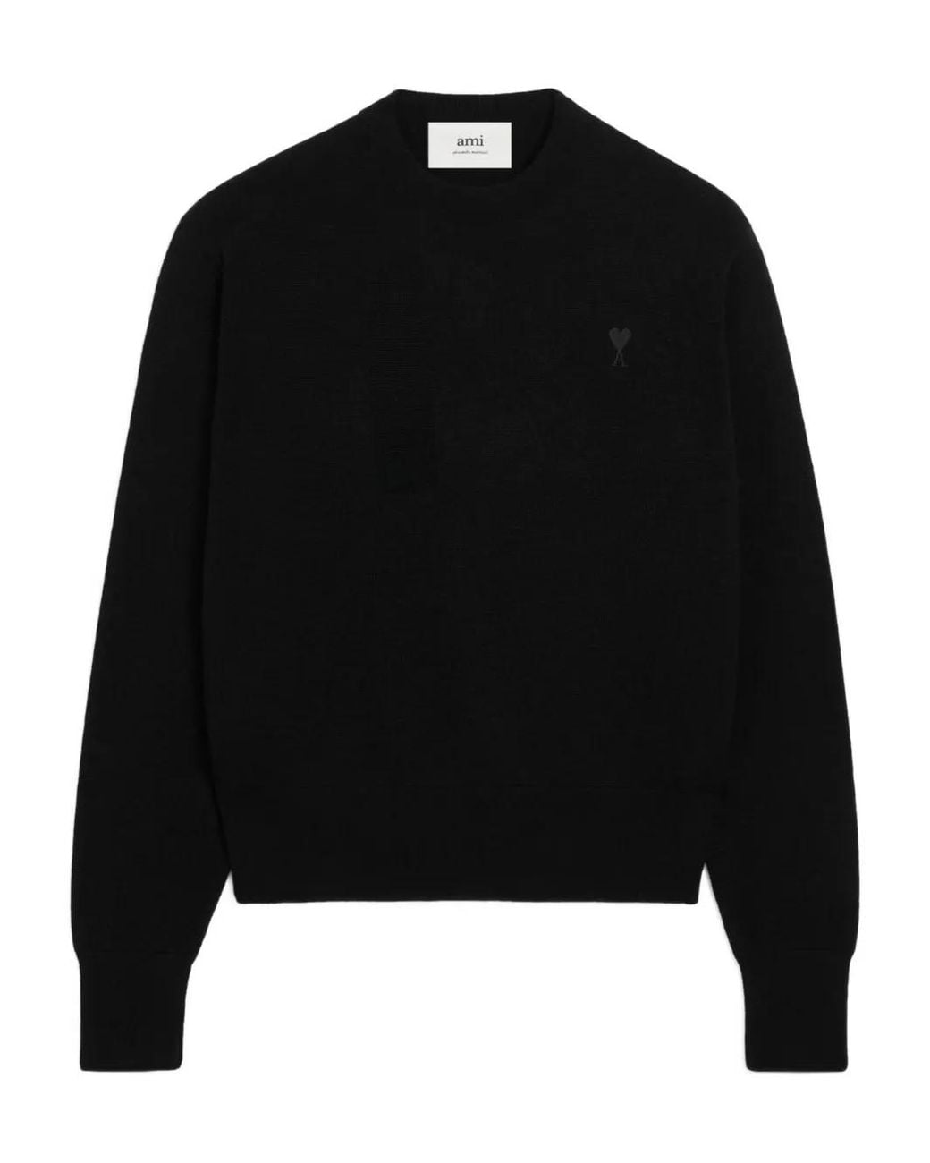 AMI Black Wool Crewneck Sweater With Contrasted Ami De Coeur for men