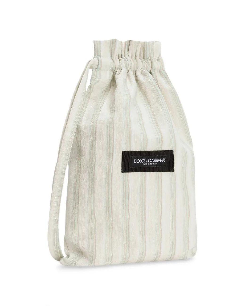 Dolce & Gabbana White Striped Drawstring Shoulder Bag for men
