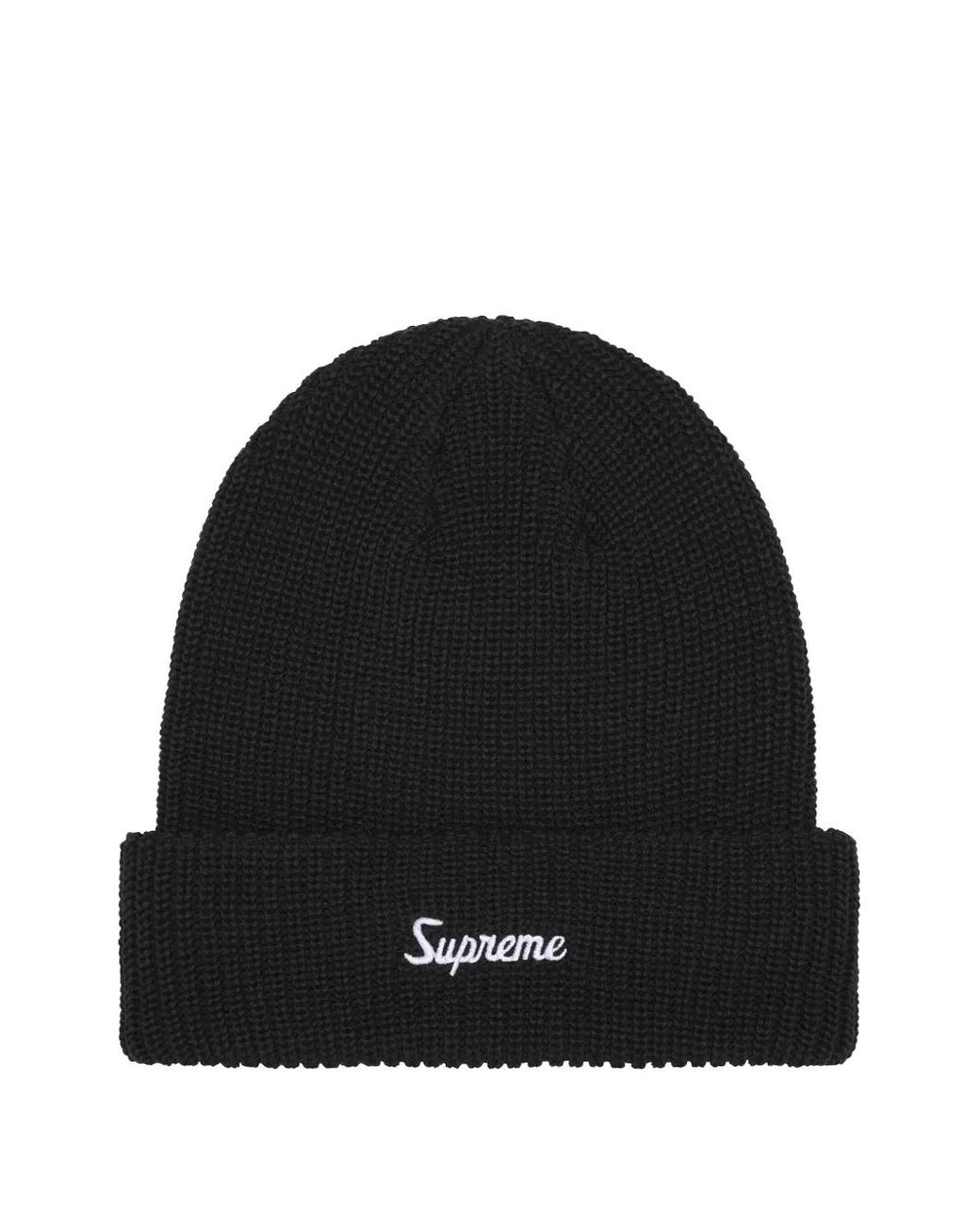 Supreme Black Loose Gauge Beanie Hat for men