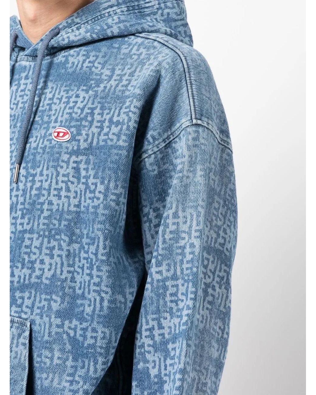 DIESEL Blue Logo Drawstring Hoodie for men