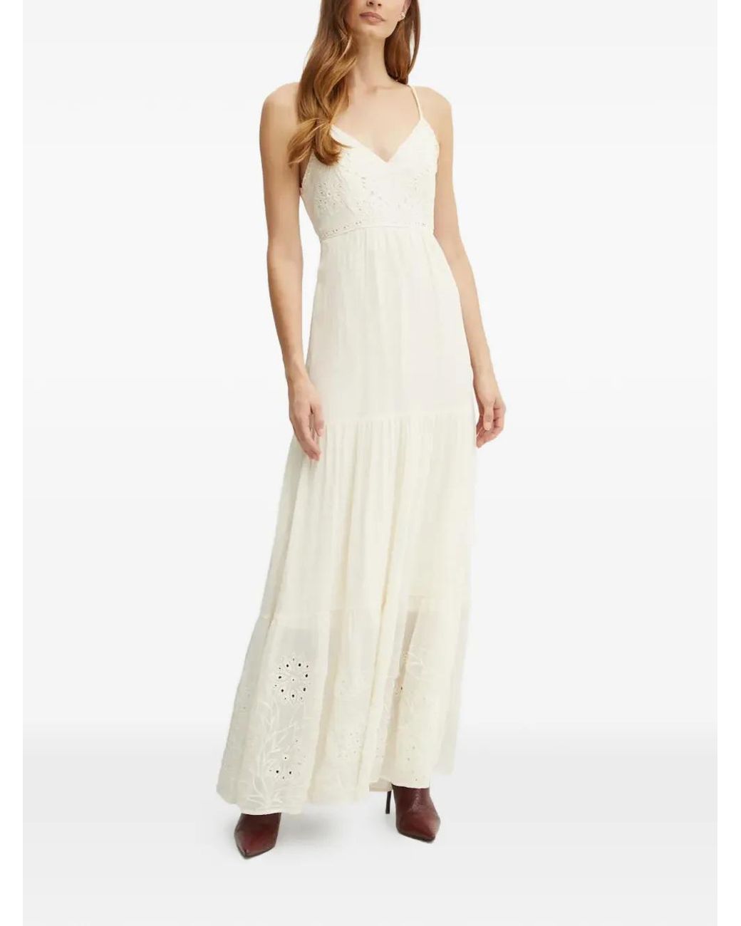 Morgan White Embroidered Tiered Maxi Dress