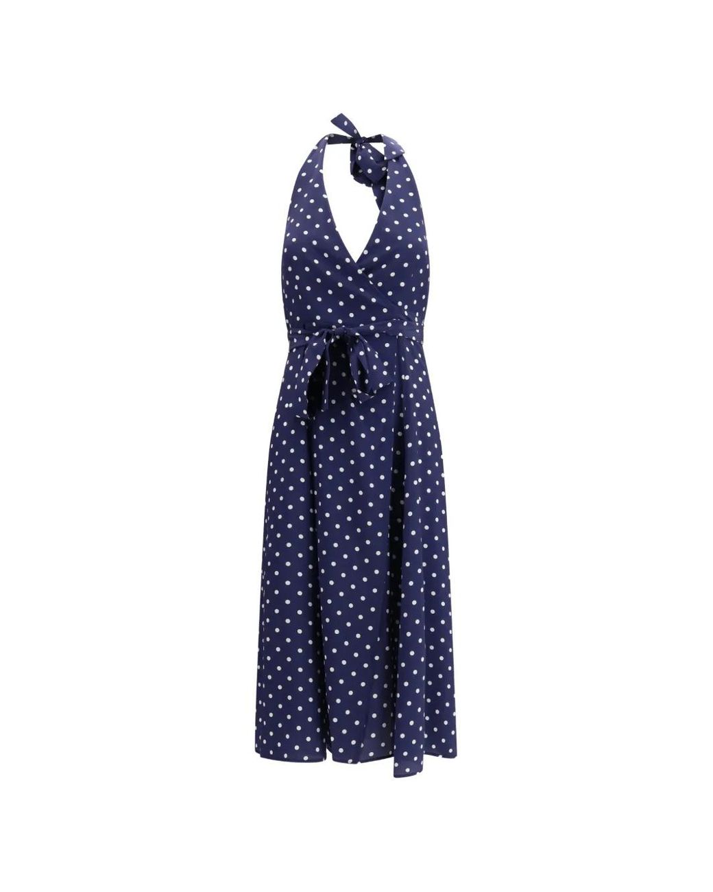 P.A.R.O.S.H. Blue Polka Dot Halterneck Midi Dress
