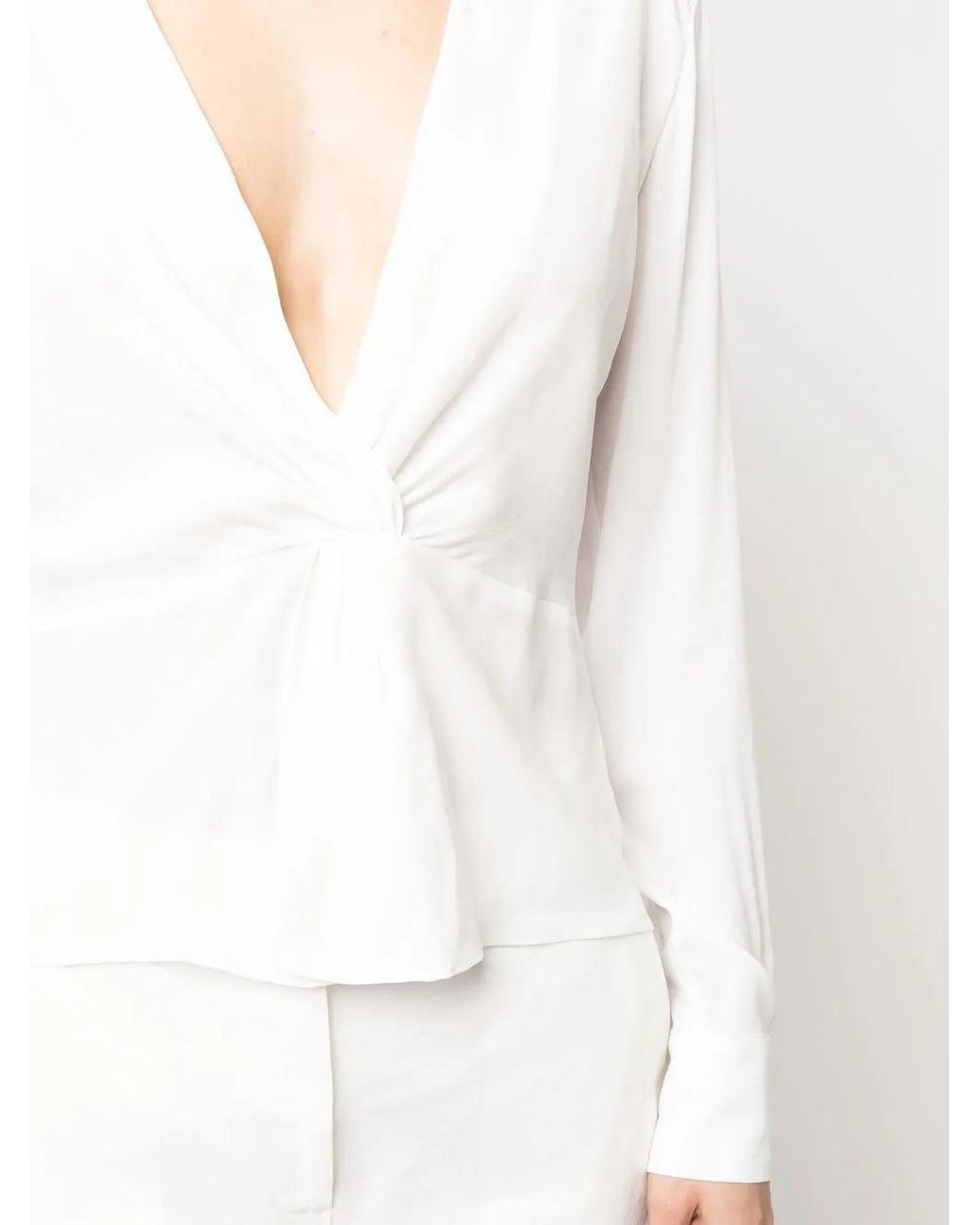 Pinko White Twisted V-Neck Blouse