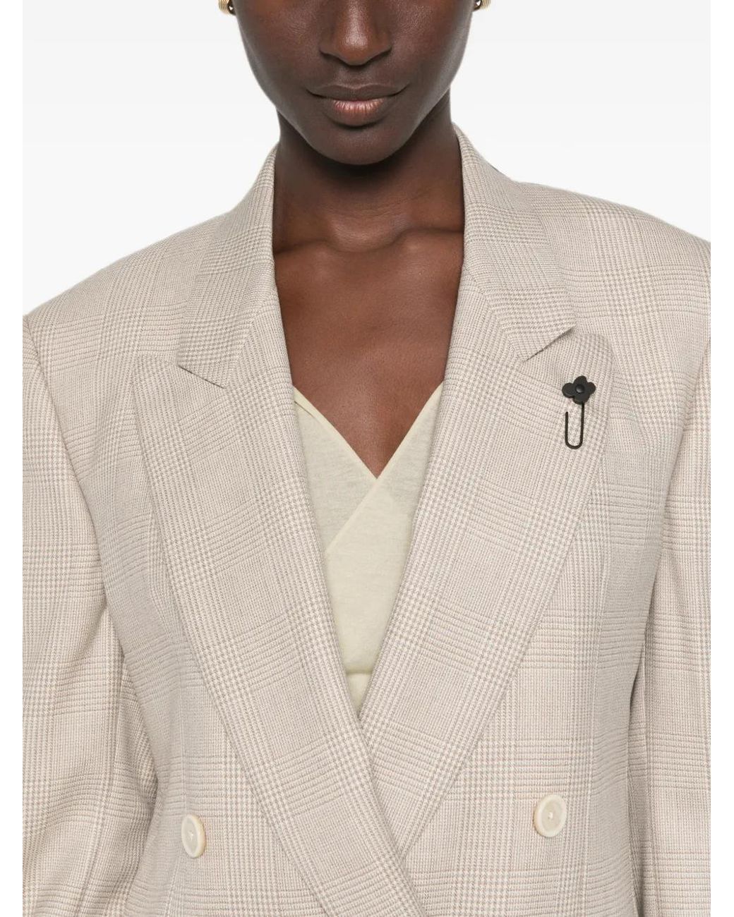 Lardini White Houndstooth-Pattern Double-Breasted Blazer