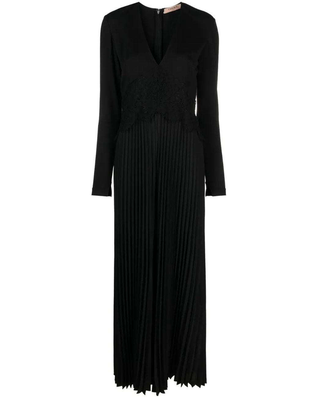 Twinset Black Lace-Panel Pleated Jumpsuit