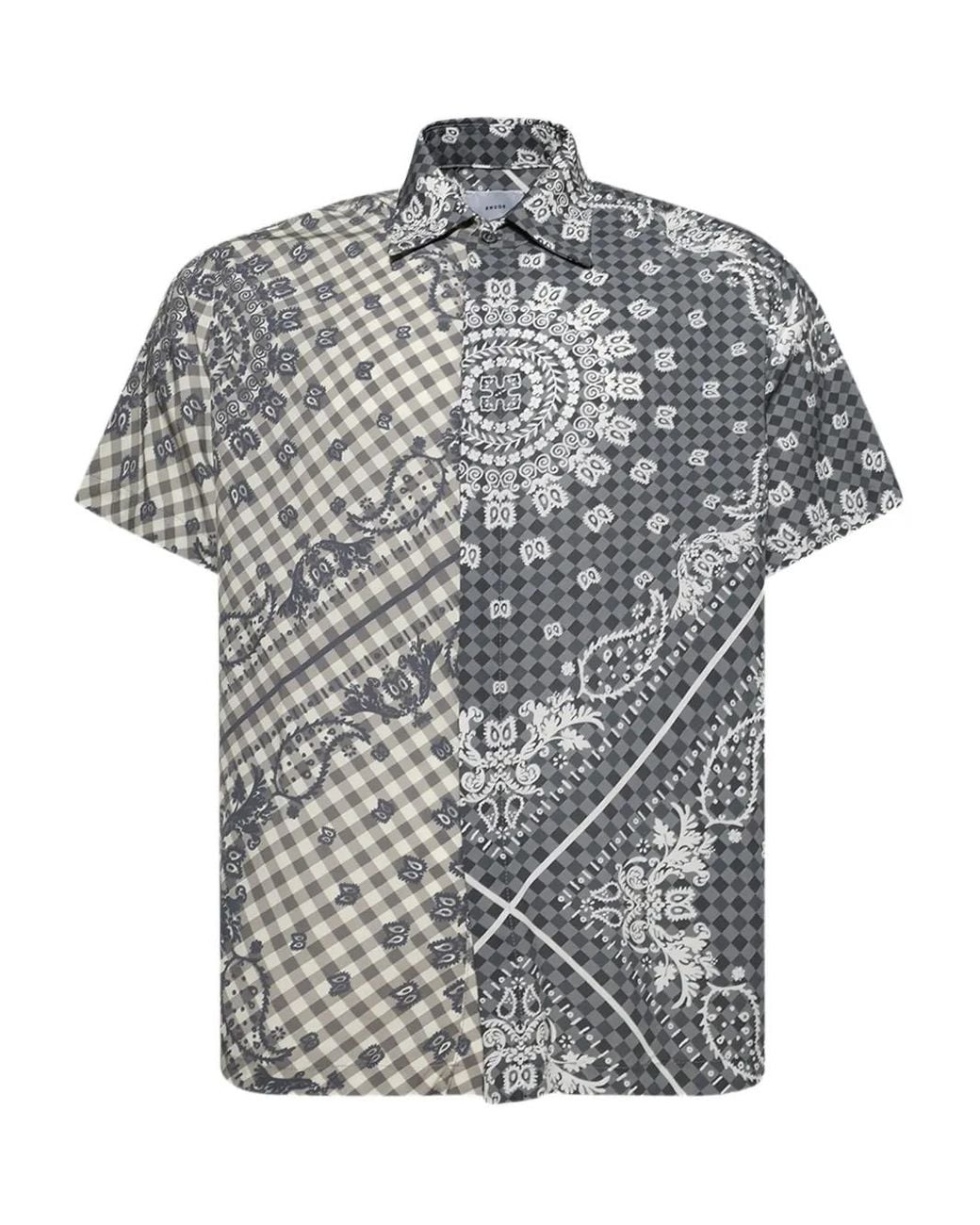 Rhude Gray Bandana-Print Gingham-Pattern Shirt for men