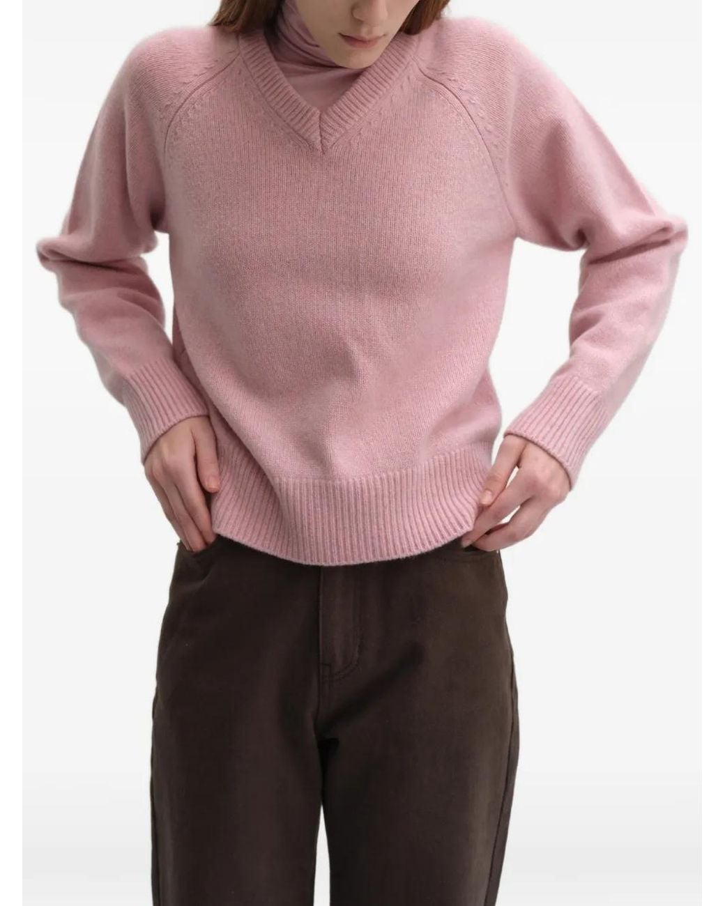 DUNST Pink Ribbed V-Neck Sweater