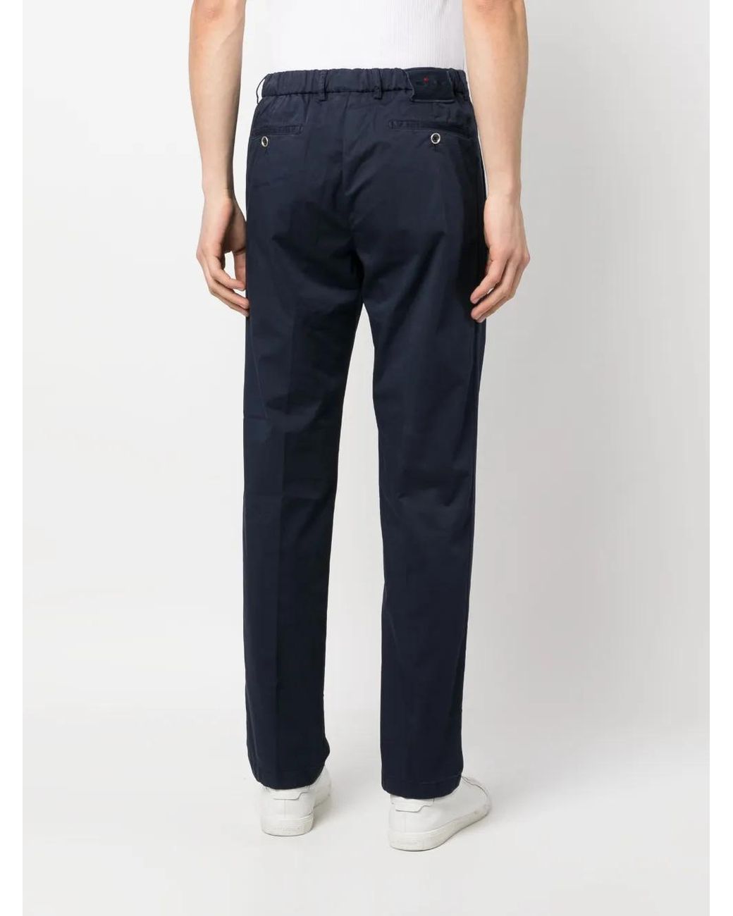 Kiton Blue Off-Centre Button Straight-Leg Trousers for men