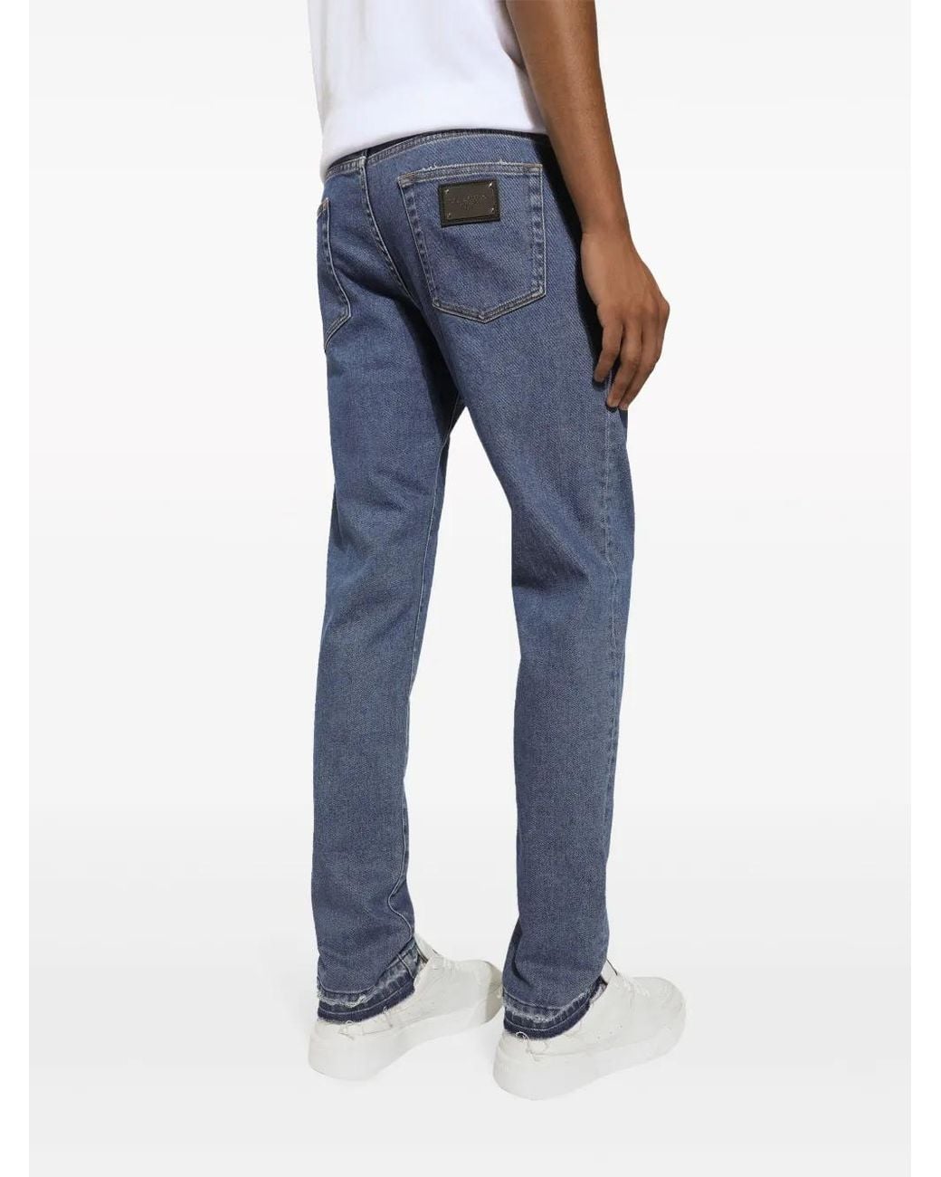 Dolce & Gabbana Blue Slim-Cut Logo-Patch Jeans for men
