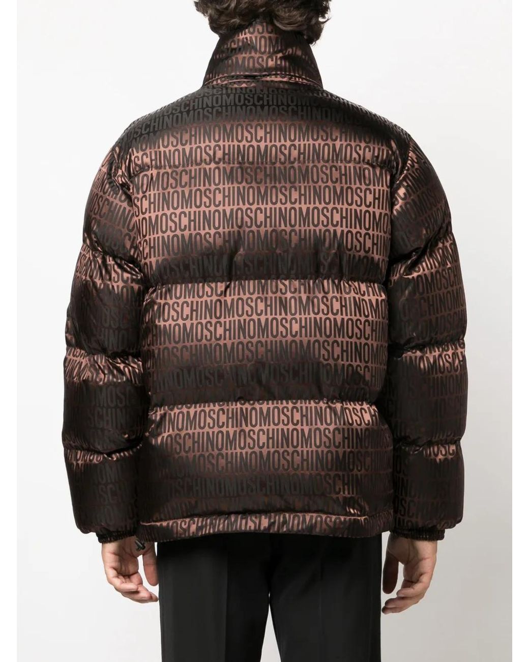Moschino Brown Monogram-Pattern Puffer Jacket for men