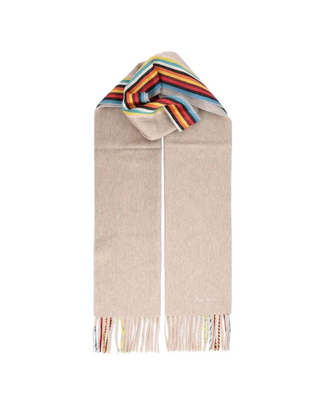 Paul Smith Natural Taupe Cashmere 'Signature Stripe' Edge Scarf for men