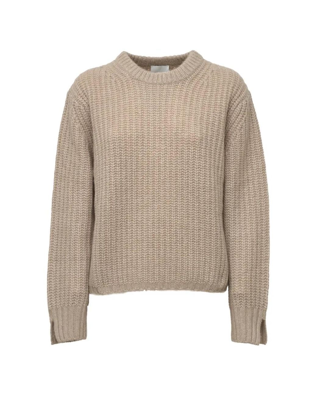 Allude Natural Ribbed-Knit Crew-Neck Sweater