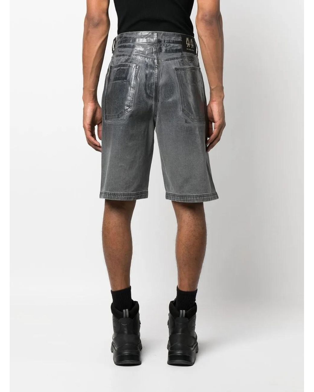44 Label Group Gray Metallic-Finish Denim Shorts for men