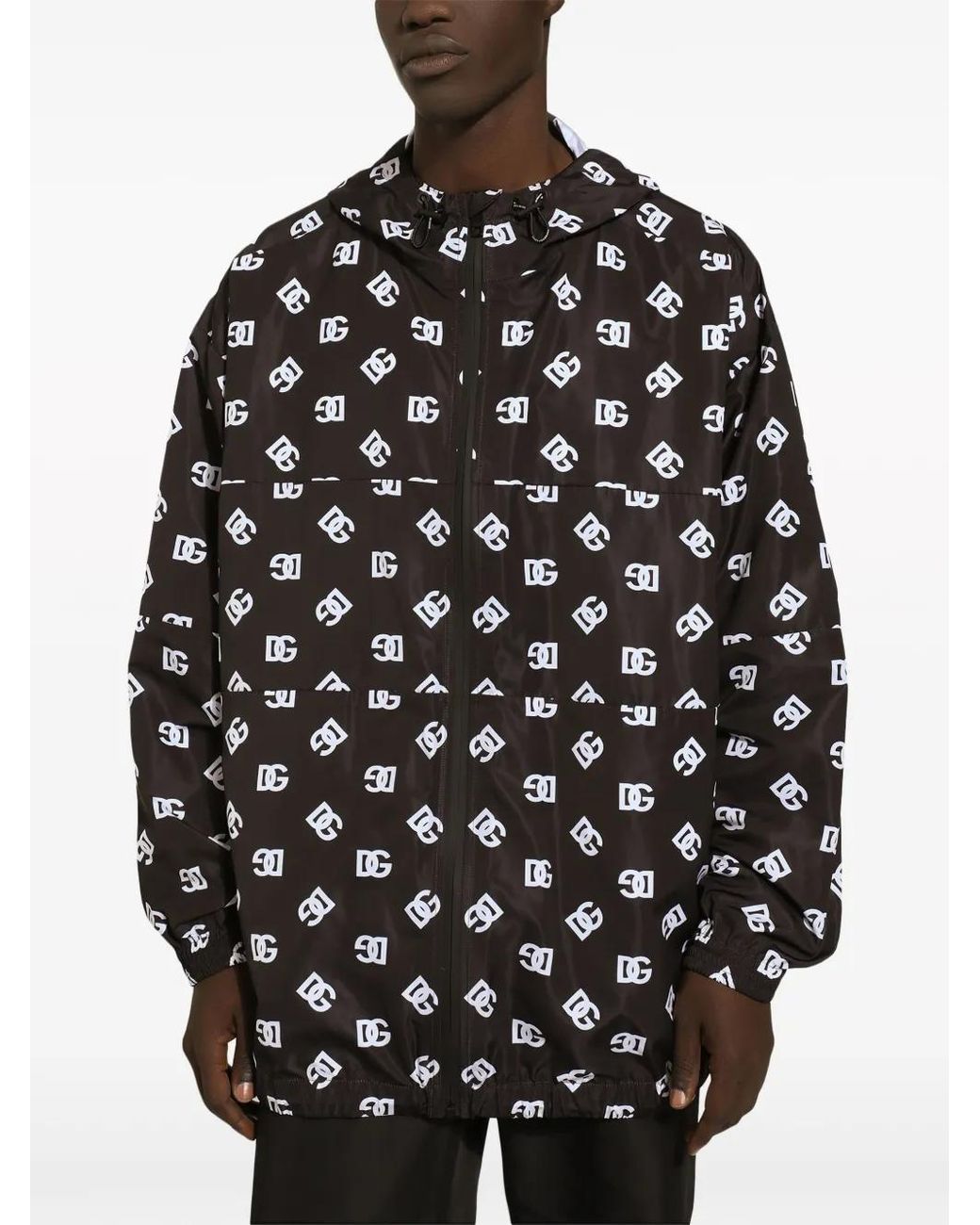 Dolce & Gabbana Black Monogram-Print Hooded Jacket for men