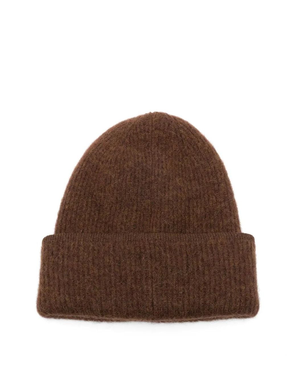 Jacquemus Brown Logo-Patch Ribbed Beanie Hat
