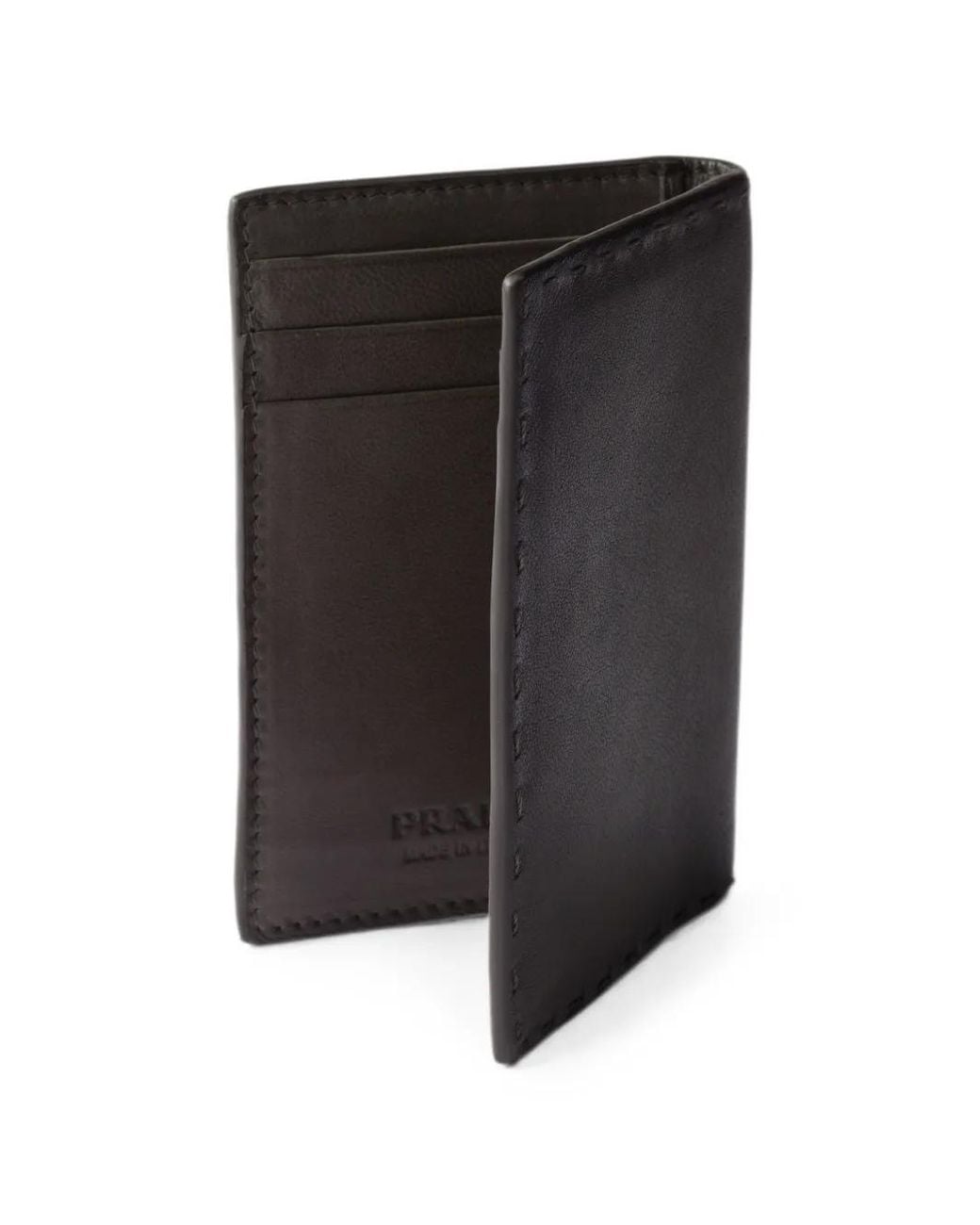 Prada Gray Antiqued Leather Card Holder for men