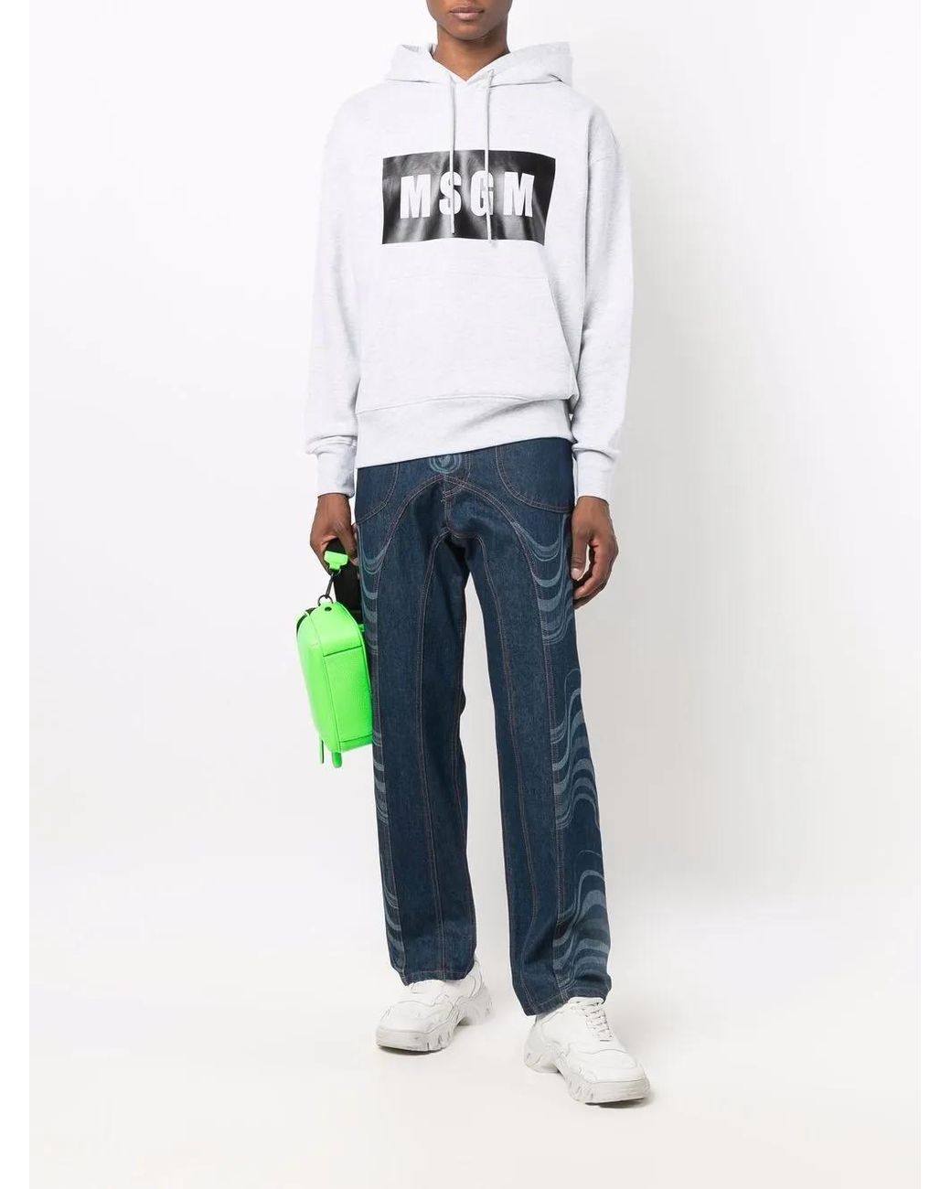 MSGM White Logo-Print Cotton Hoodie for men