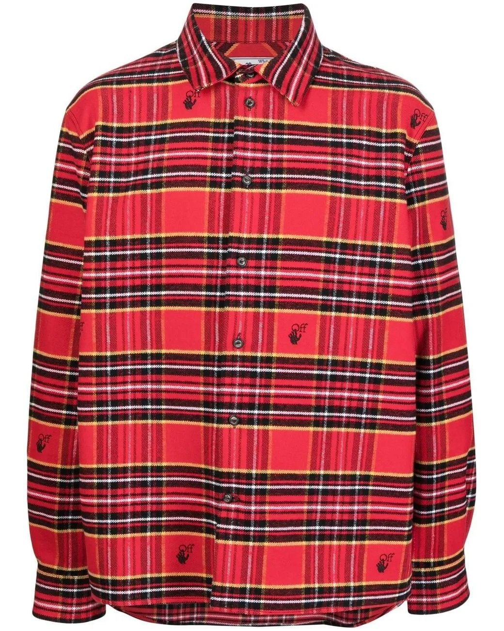 Off-White c/o Virgil Abloh Tartan-Check Logo-Embroidered Shirt for men