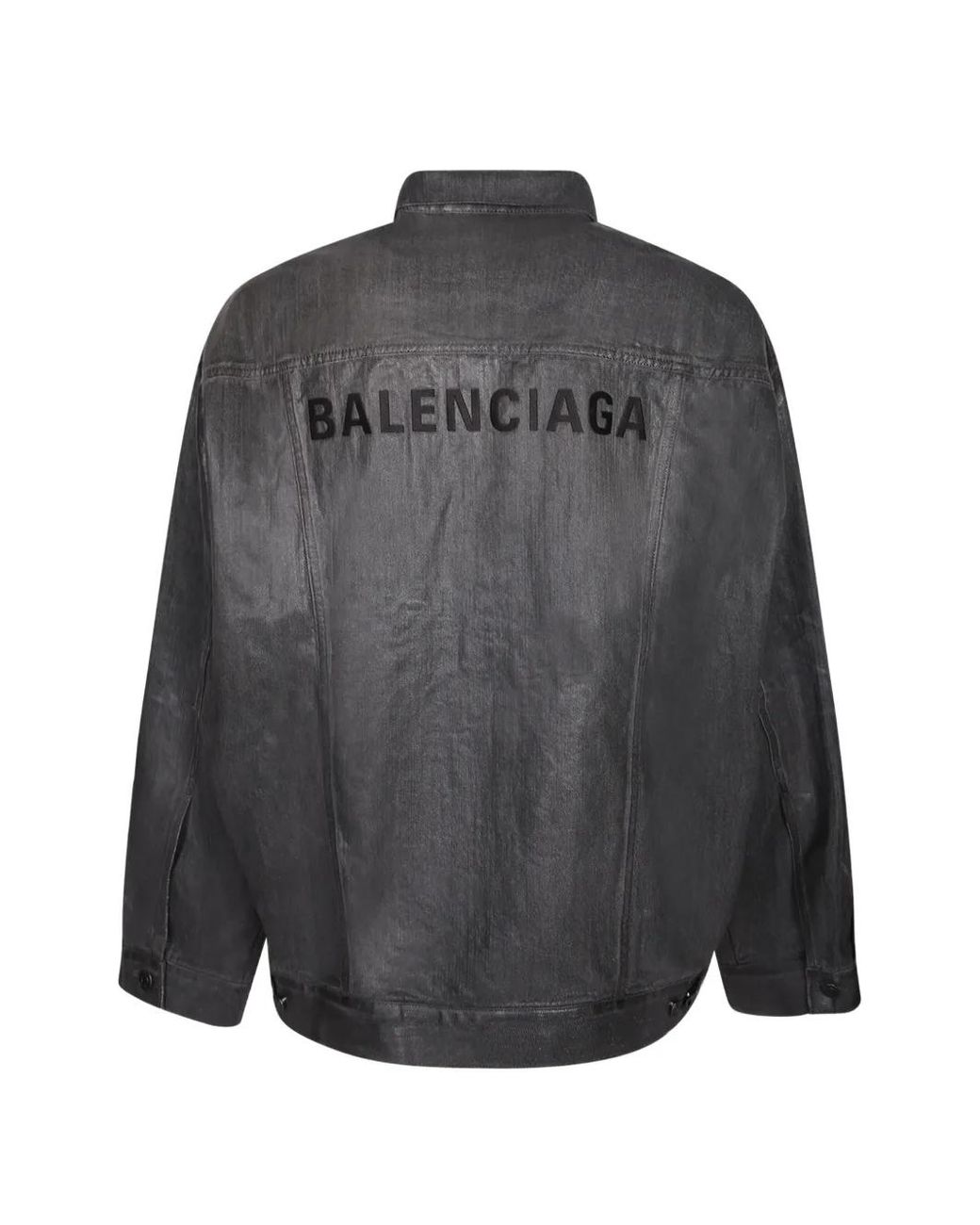 Balenciaga Gray Oversized Logo-Print Denim Jacket for men