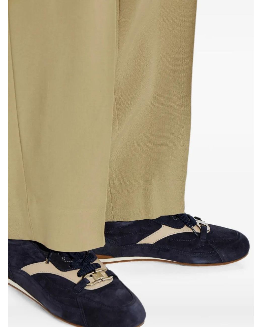 Ferragamo Blue Gancini Suede-Panel Sneakers