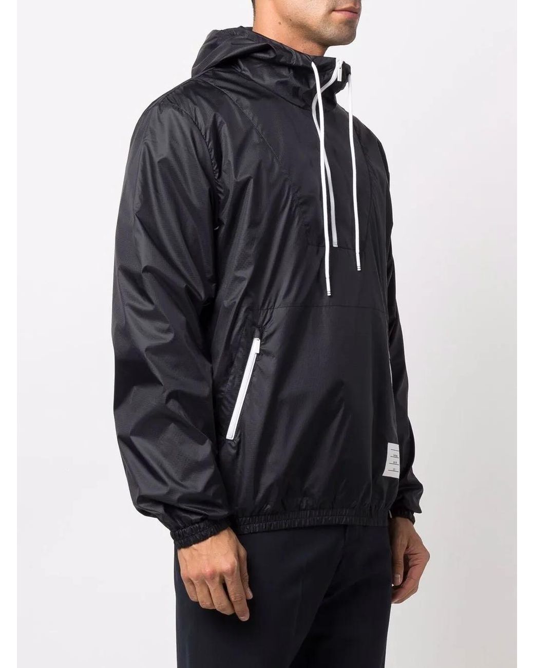 Thom Browne Black Logo Patch Hooded Jacket for men