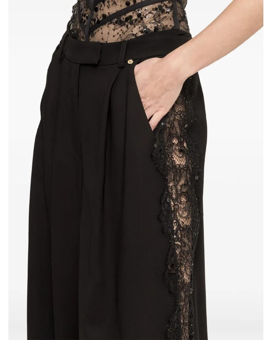 Nissa Black Lace-Insert Viscose Pants