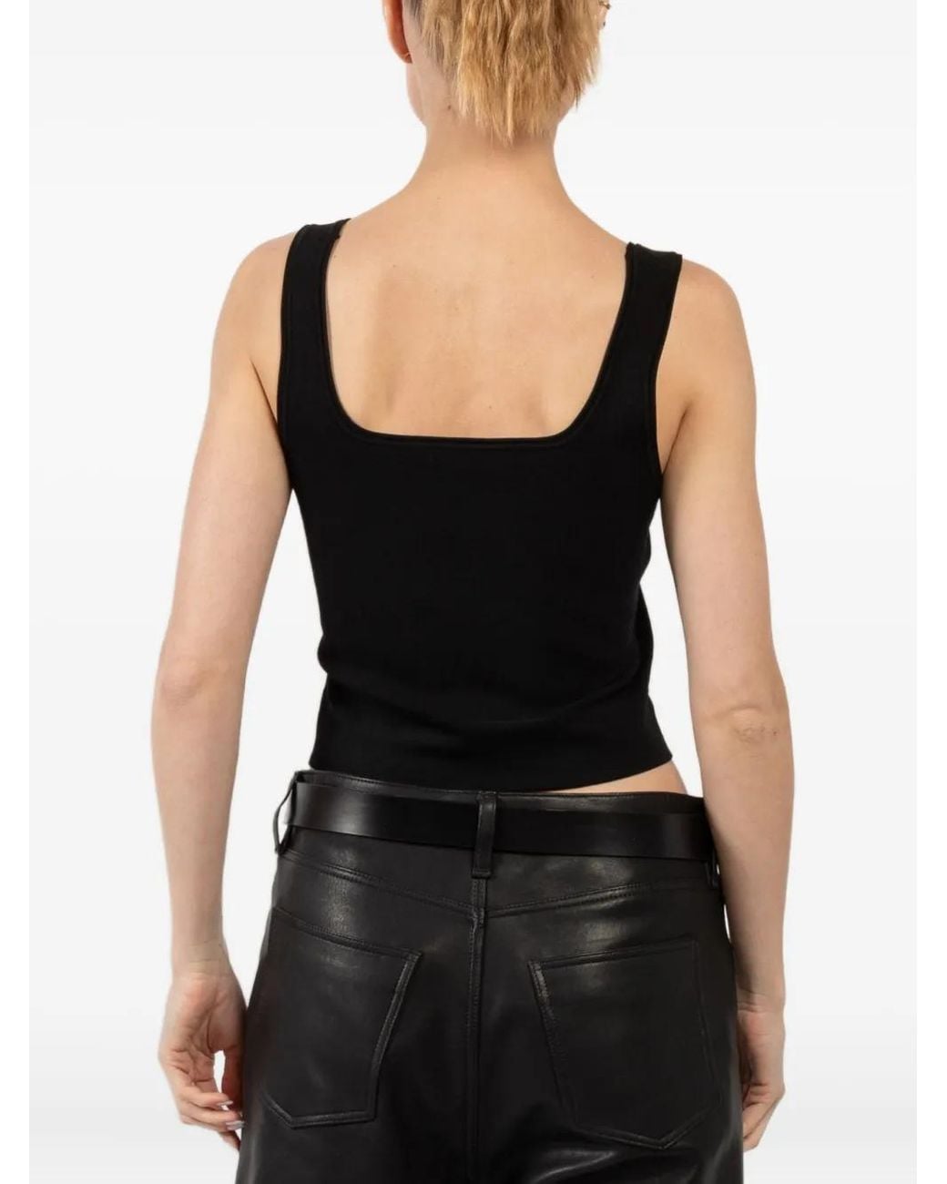 Jonathan Simkhai Black Uri Square-Neck Ribbed Top