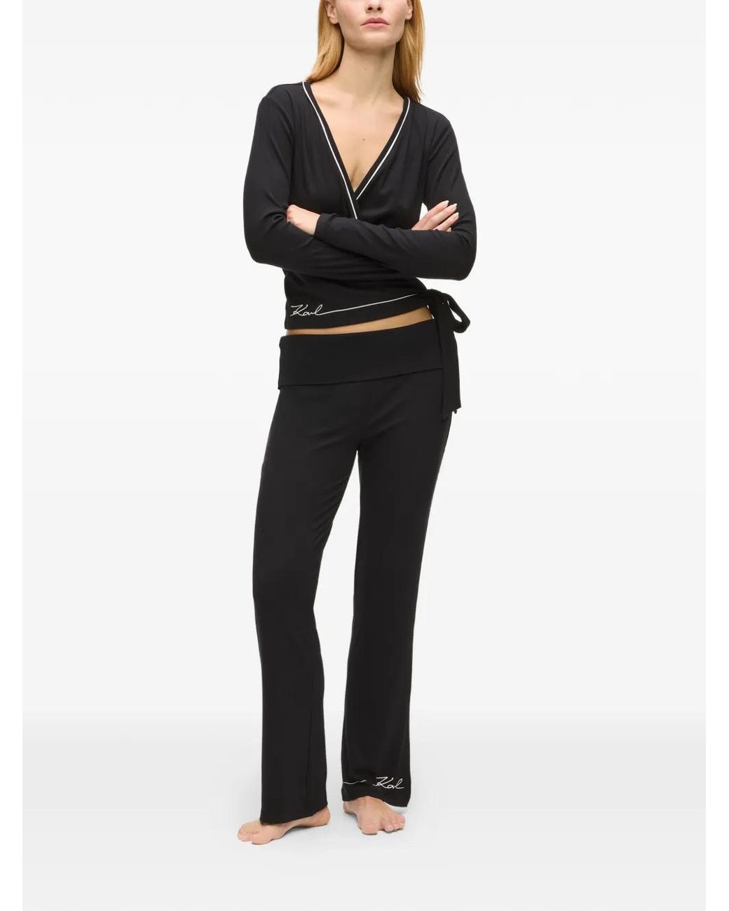 Karl Lagerfeld Black Signature Flare Palazzo Pants